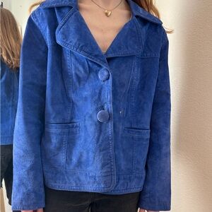 Y2K Vintage Suede Royal Blue Size 2 Jacket Coolgirl Preppy Hippie Capsule